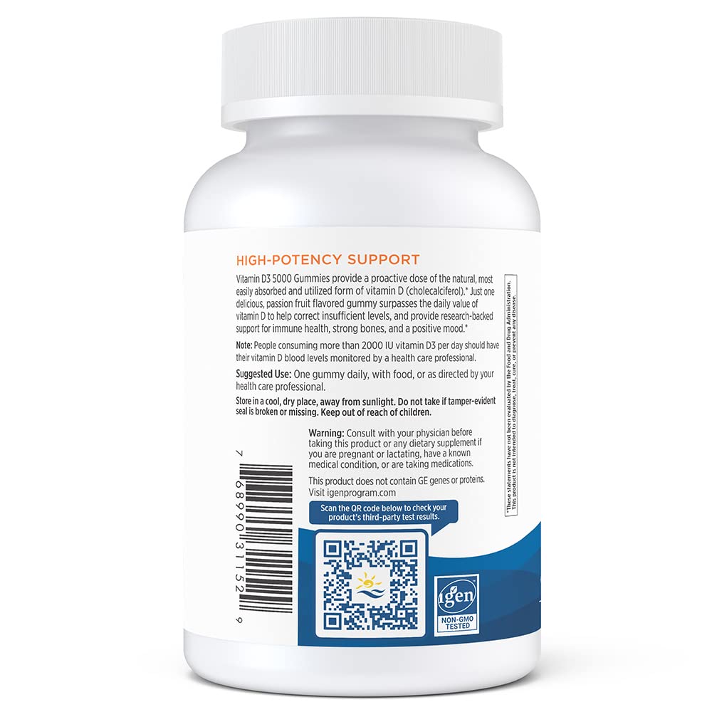 Nordic Naturals Vitamin D3 5000 Gummies - Passion Fruit, 30 Gummies, Pack of 2 | Vegetarian & Non-GMO