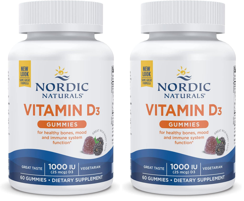 Nordic Naturals Vitamin D3 Gummies Wild Berry - 60 Gummies (2-Pack) 1000 IU | Non-GMO