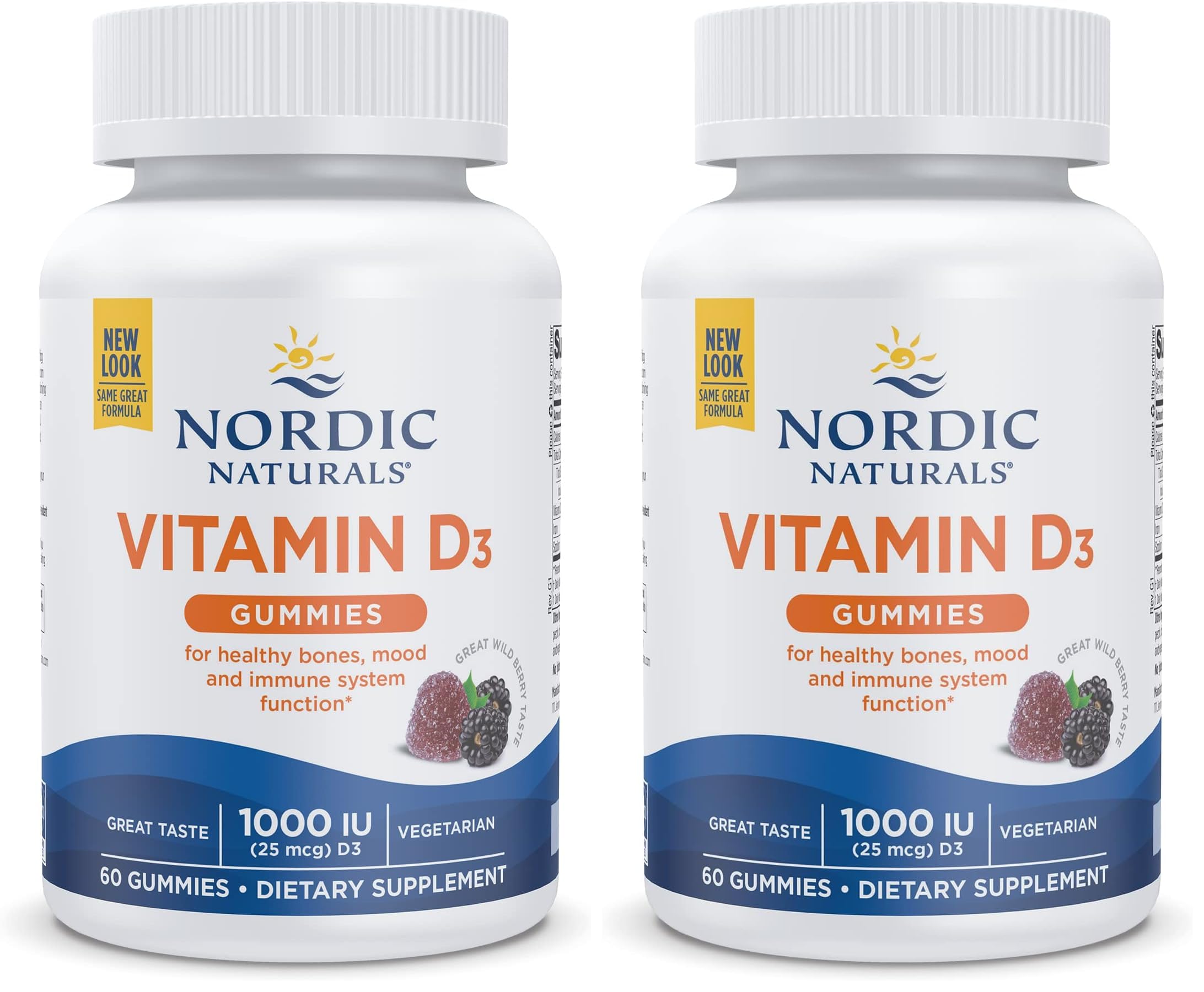 Nordic Naturals Vitamin D3 Gummies Wild Berry - 60 Gummies (2-Pack) 1000 IU | Non-GMO