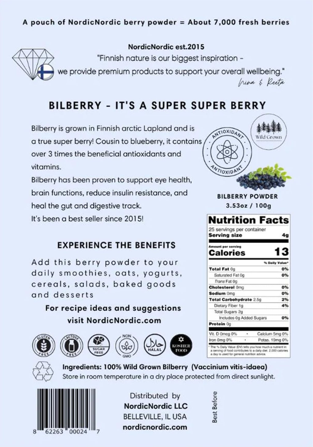 NordicNordic Bilberry Powder, Powerful Antioxidant Superfood (100 Gram)
