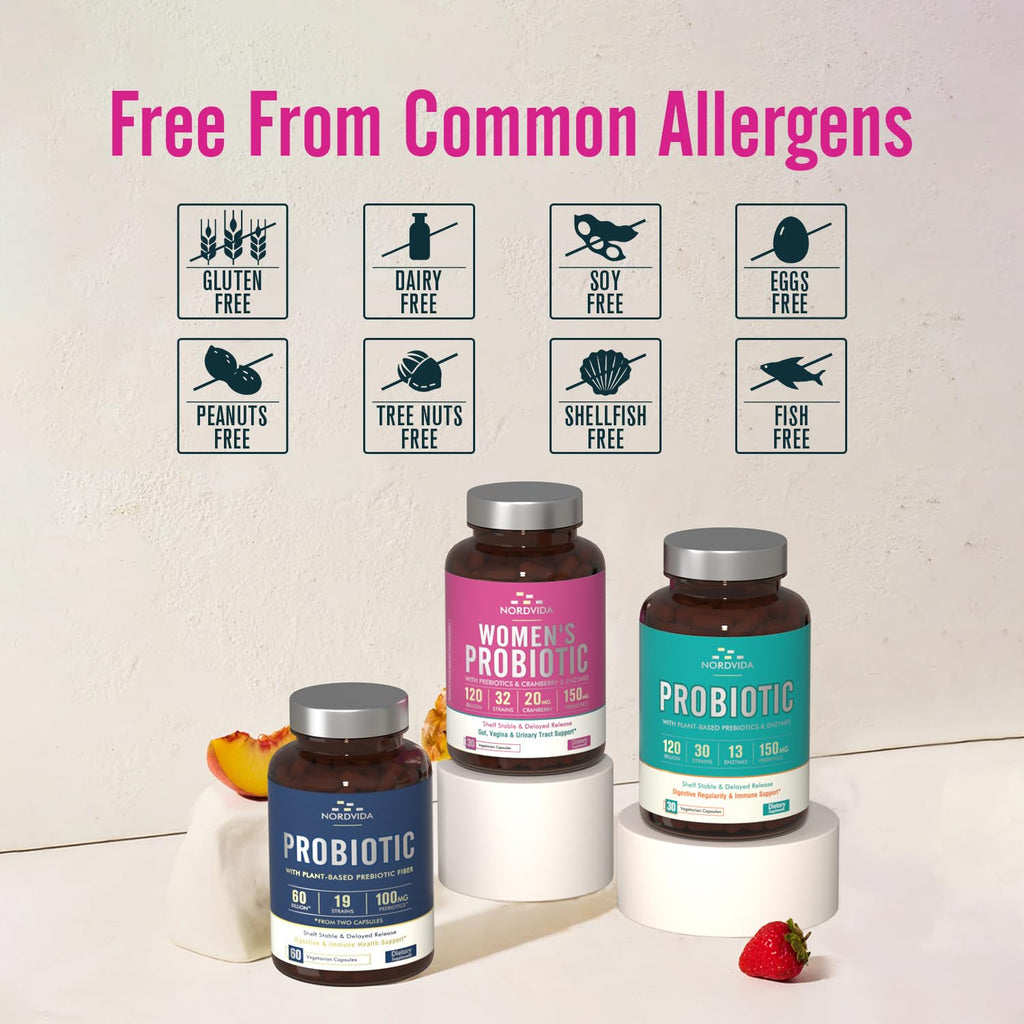 Nordvida Women's Probiotic 120B: 32 Strains, Cranberry, Prebiotics & Digestive Enzymes