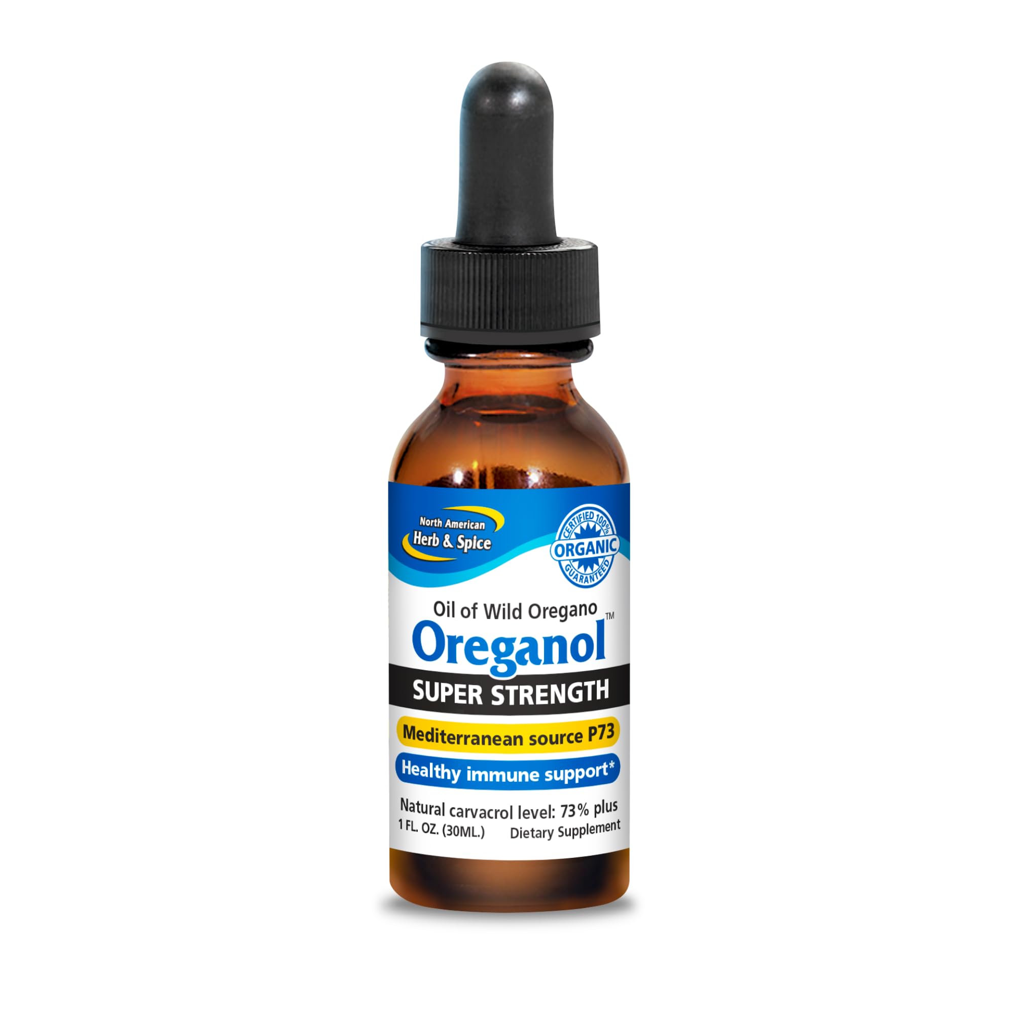 North American Herb & Spice Oreganol P73 Super Strength Wild Oregano Oil, 1 fl oz – Organic, Non-GMO, 432 Servings
