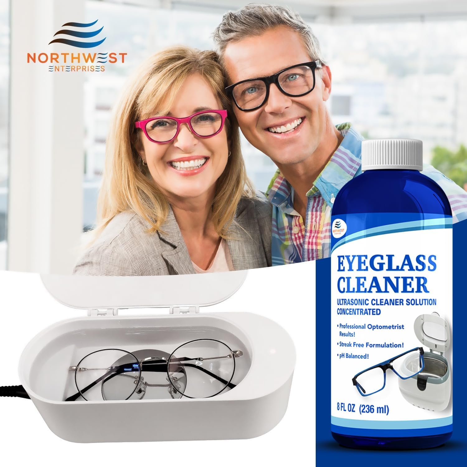 NORTHWEST ENTERPRISES Ultrasonic Eyeglass Cleaner Solution – Concentrated Glasses Cleaner for Sonic & Ultrasonic Machines