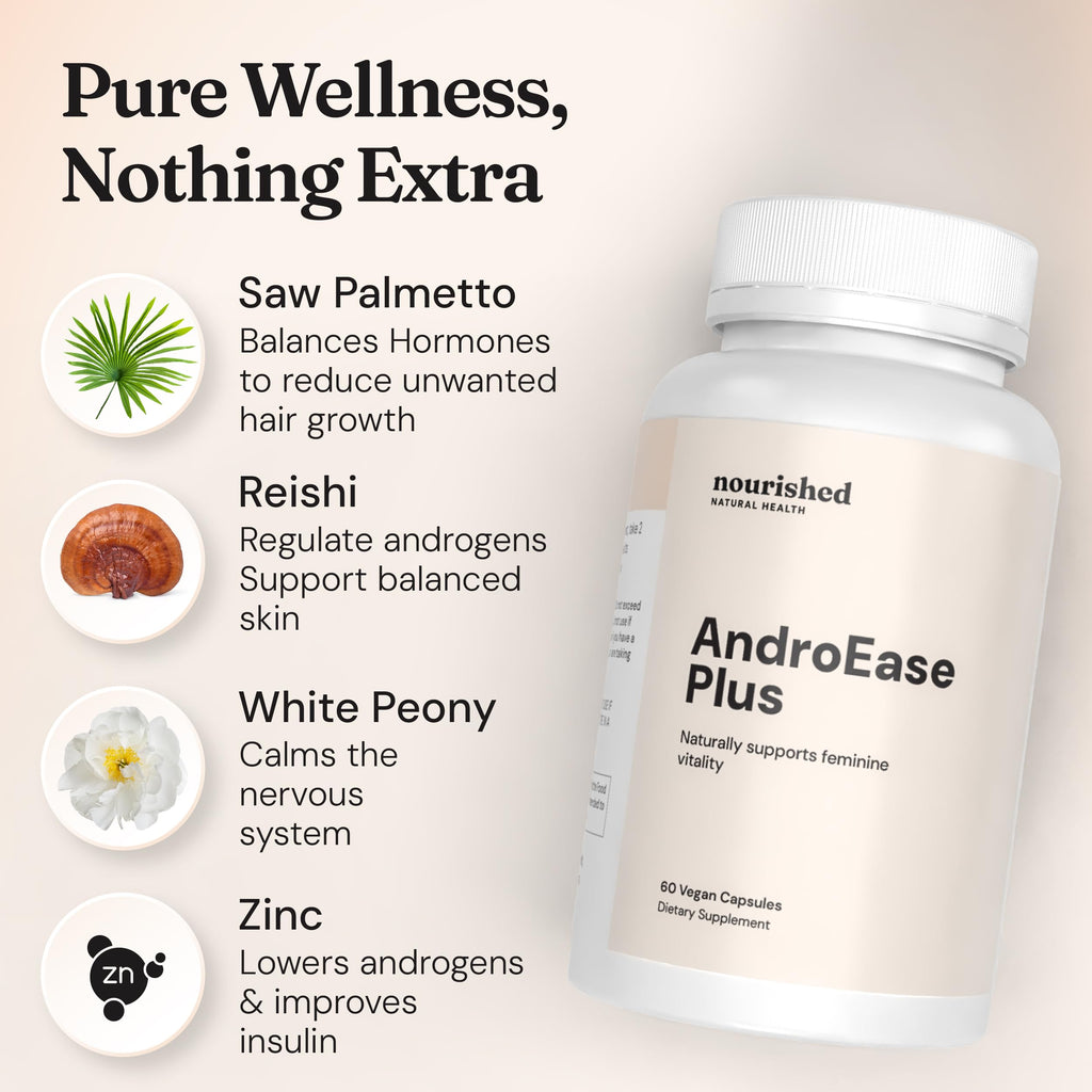 Nourished AndroEase Plus – Vegan Hormone Balance for Women | Zinc, Reishi, Green Tea