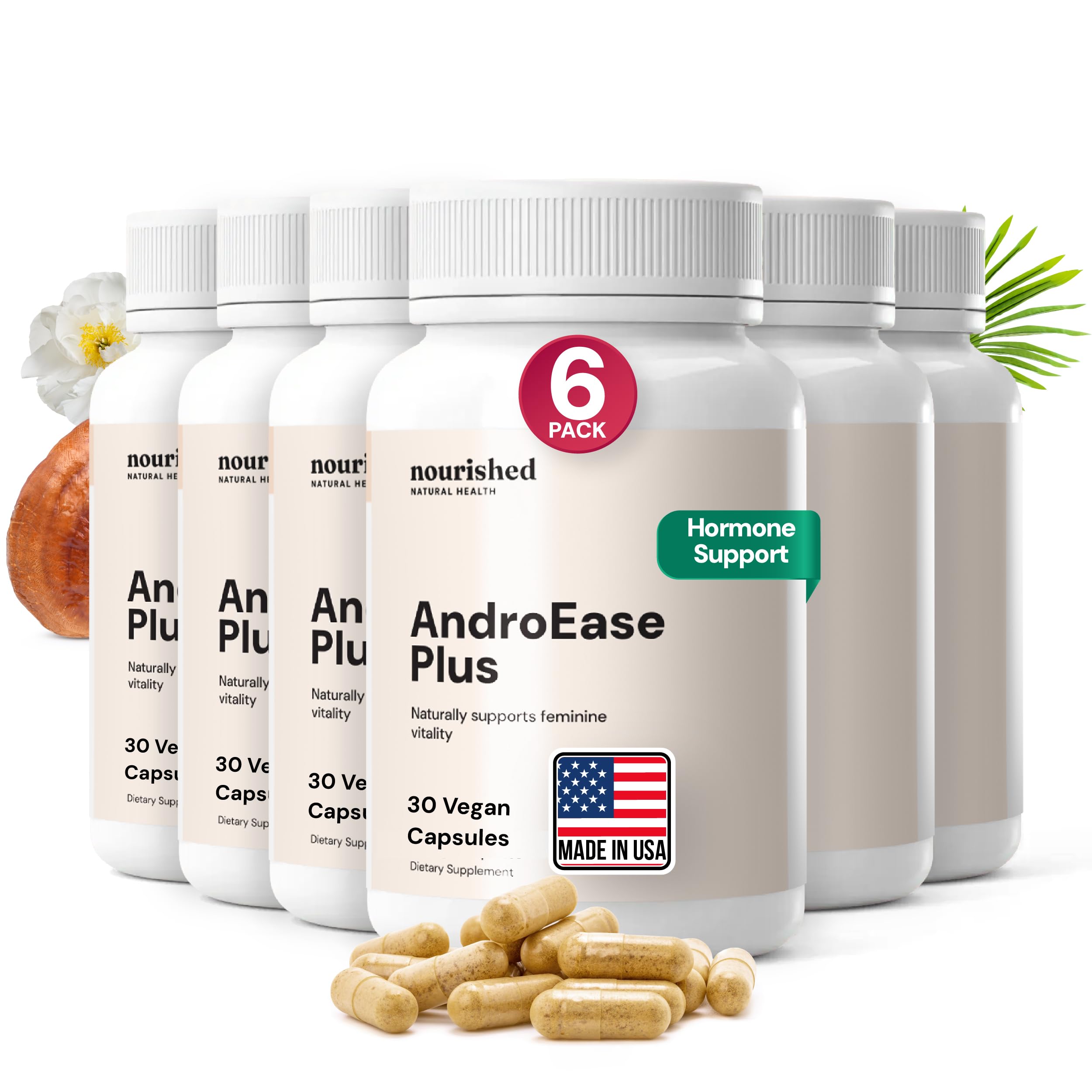 Nourished AndroEase Plus for Women’s Health | Zinc, Reishi, Green Tea & Saw Palmetto | Energy, Vitality, Daily Wellness | 360 Capsules | Made in USA
