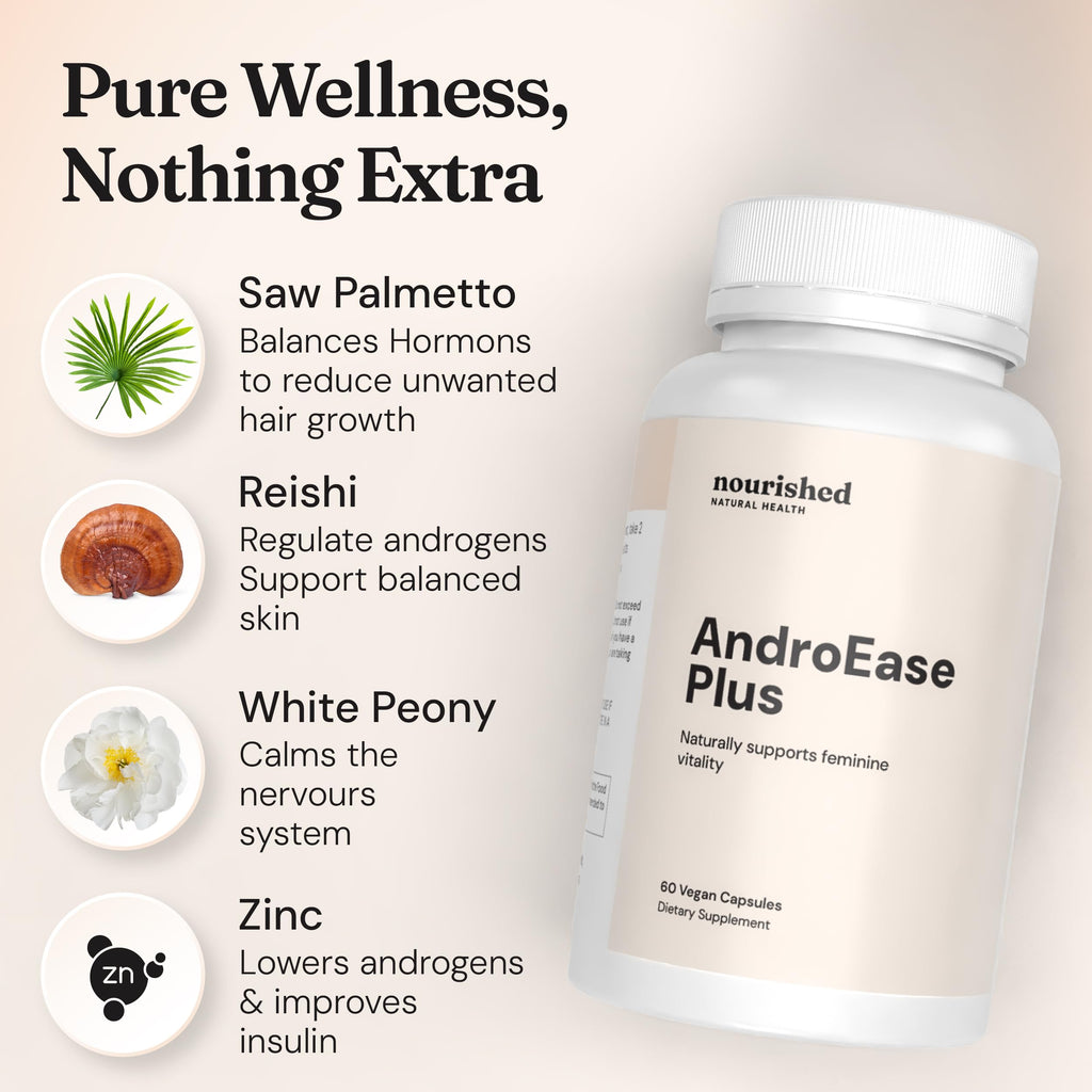 Nourished AndroEase Plus for Women’s Health | Zinc, Reishi, Green Tea & Saw Palmetto | Energy, Vitality, Daily Wellness | 360 Capsules | Made in USA