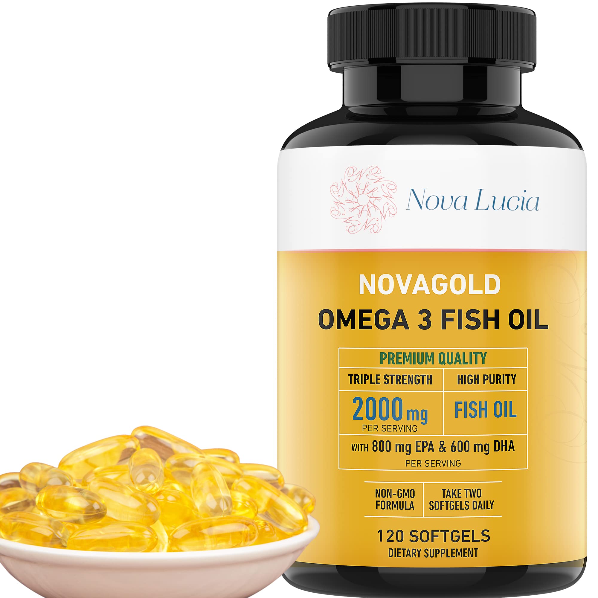 NovaGold Omega-3 Fish Oil 2000mg – High Strength EPA DHA Softgels | Burpless & Non-GMO