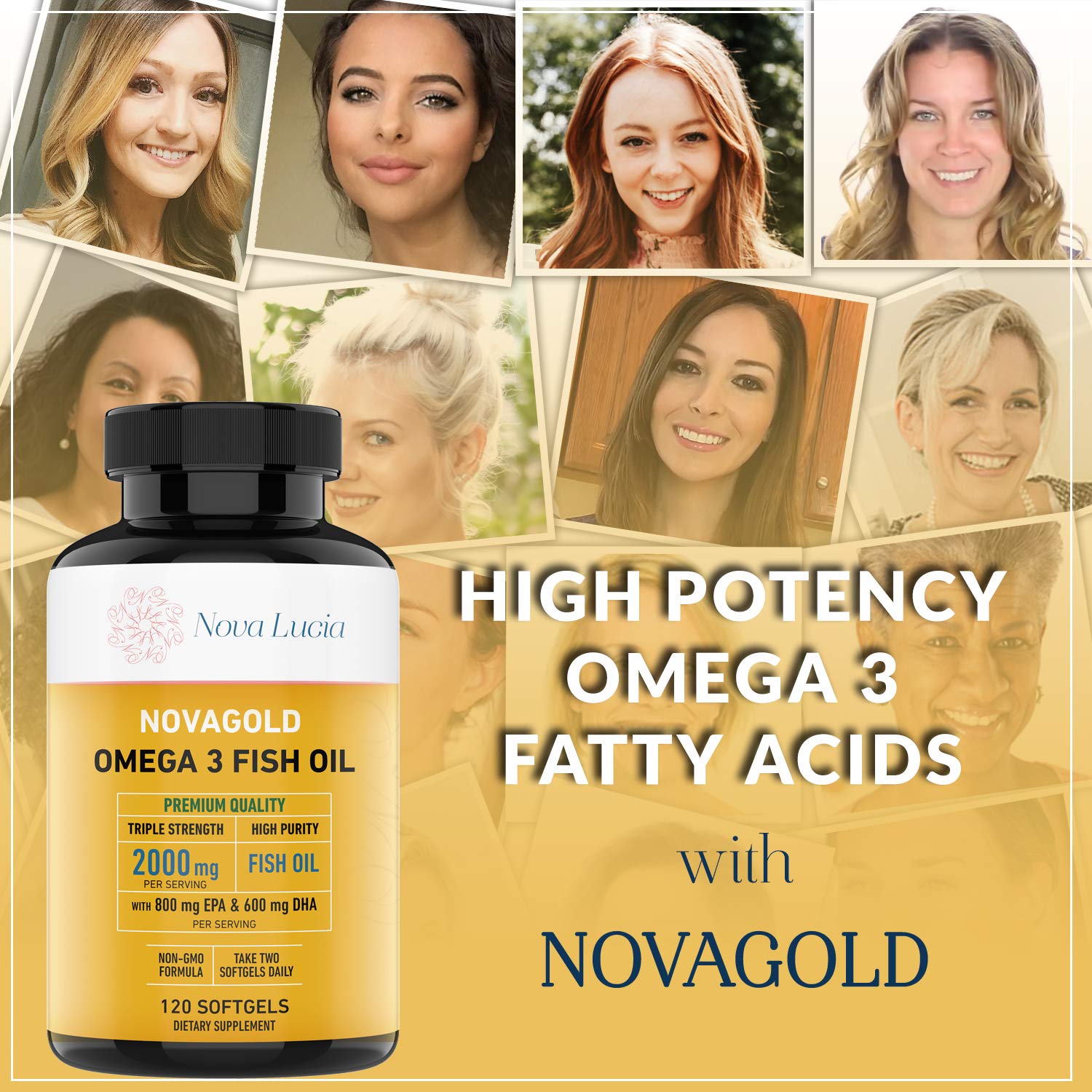 NovaGold Omega-3 Fish Oil 2000mg – High Strength EPA DHA Softgels | Burpless & Non-GMO