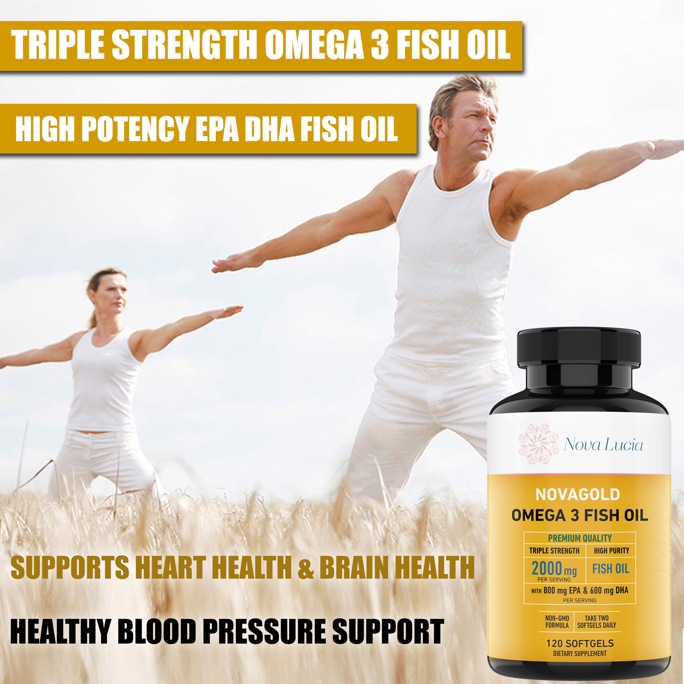 NovaGold Omega-3 Fish Oil 2000mg – High Strength EPA DHA Softgels | Burpless & Non-GMO