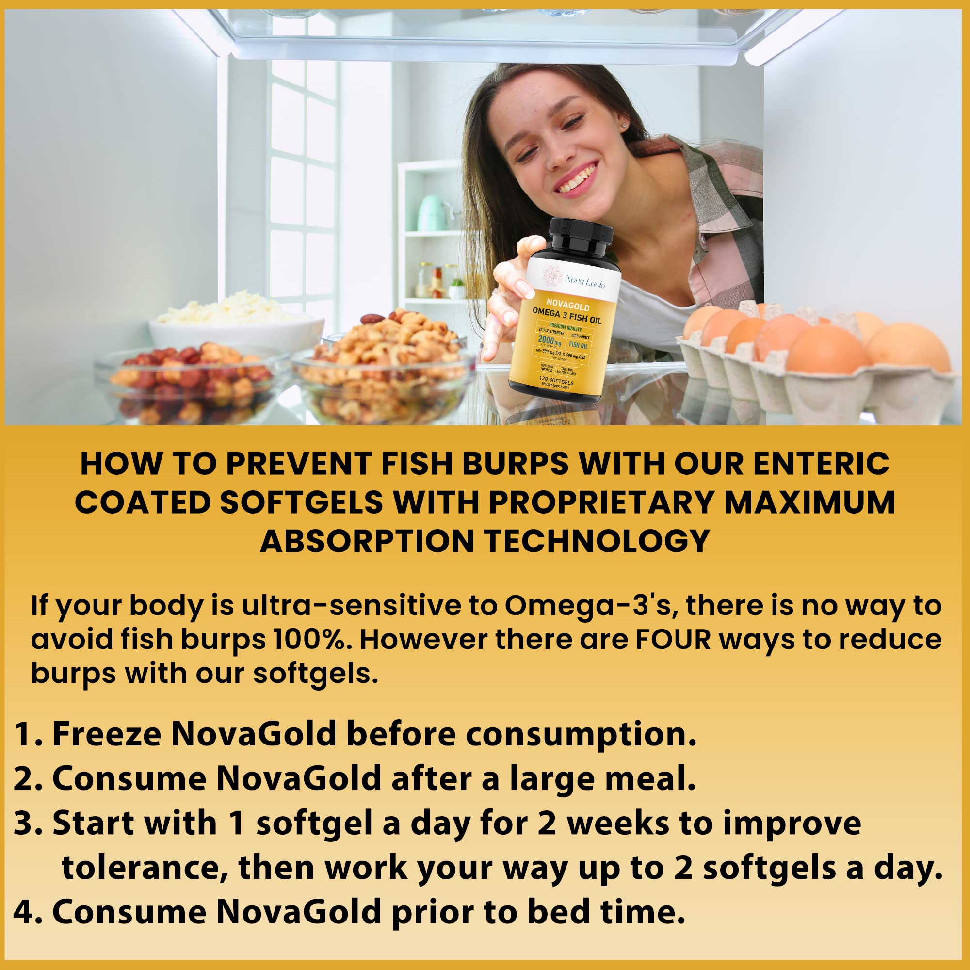 NovaGold Omega-3 Fish Oil 2000mg – High Strength EPA DHA Softgels | Burpless & Non-GMO