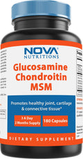 Nova Nutritions Triple Strength Glucosamine Chondroitin MSM 2600mg/Serving – 180 Count Capsules | Joint Health & Flexibility