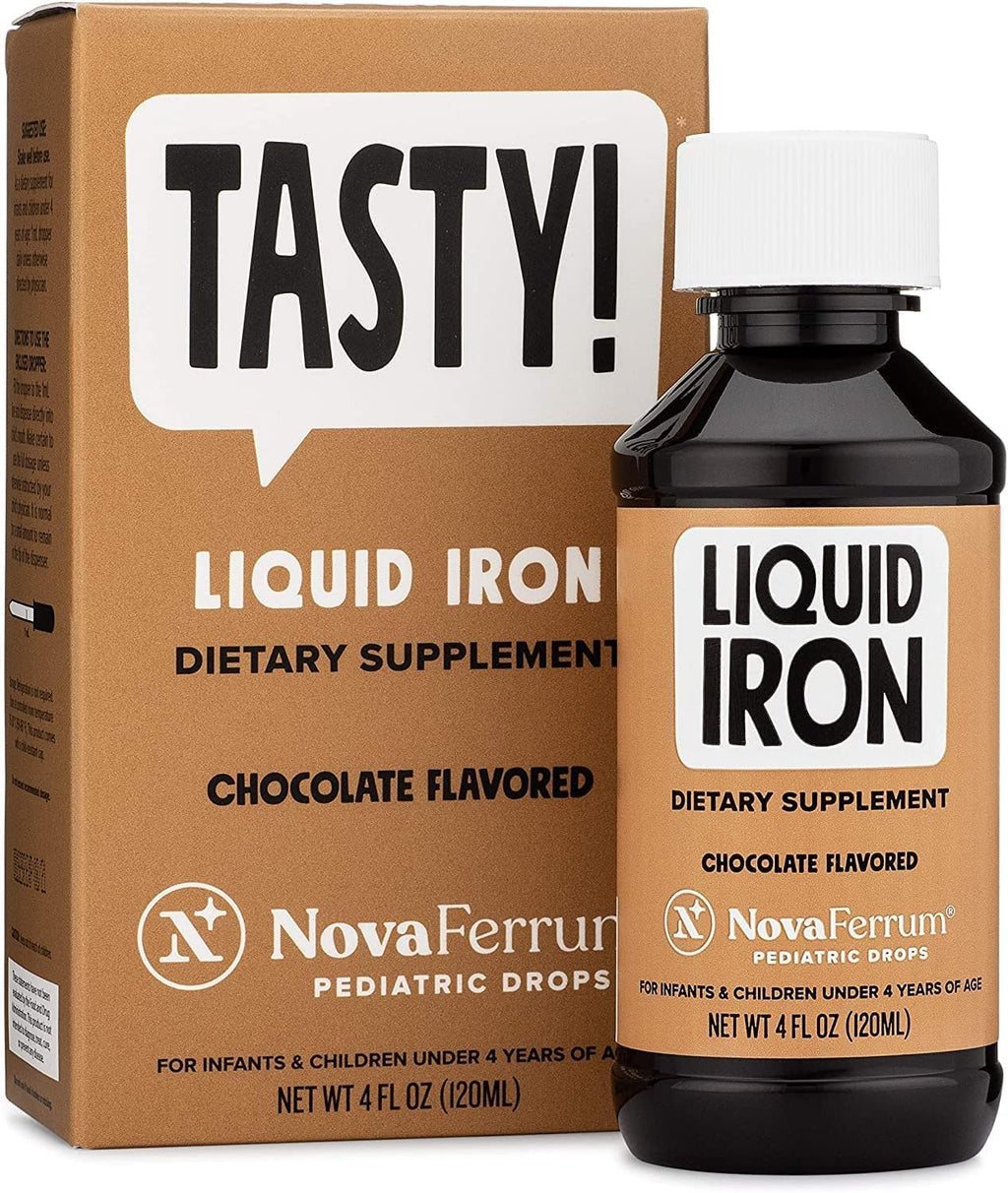 NovaFerrum Tasty | Pediatric Liquid Iron Drops for Infants & Kids (Ages 4 & Under) – 15 mg/mL, Chocolate Flavor, Gluten Free, Sugar Free | 120 Servings