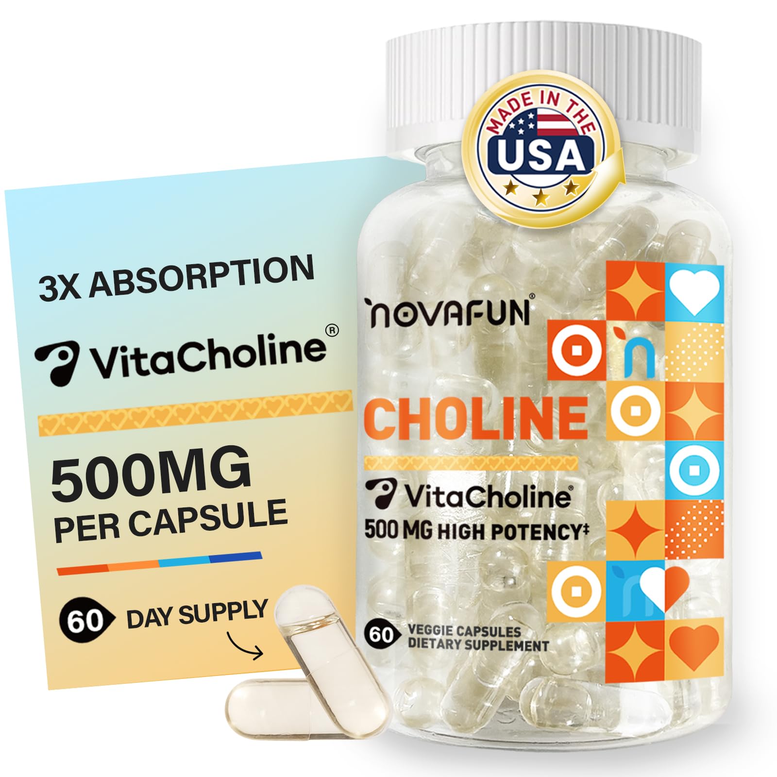Novafun Choline 500mg – Brain Health & Cognitive Support, Vegan, 60 Capsules