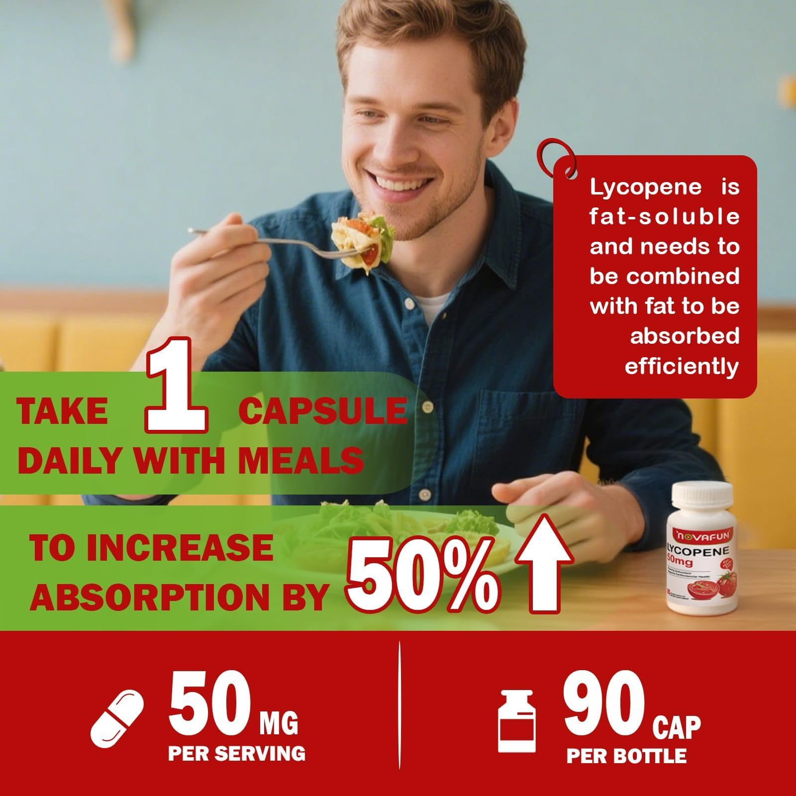 Novafun Lycopene 50mg for Men – Tomato Antioxidant, 90 Veggie Capsules, Cardio & Immune Support
