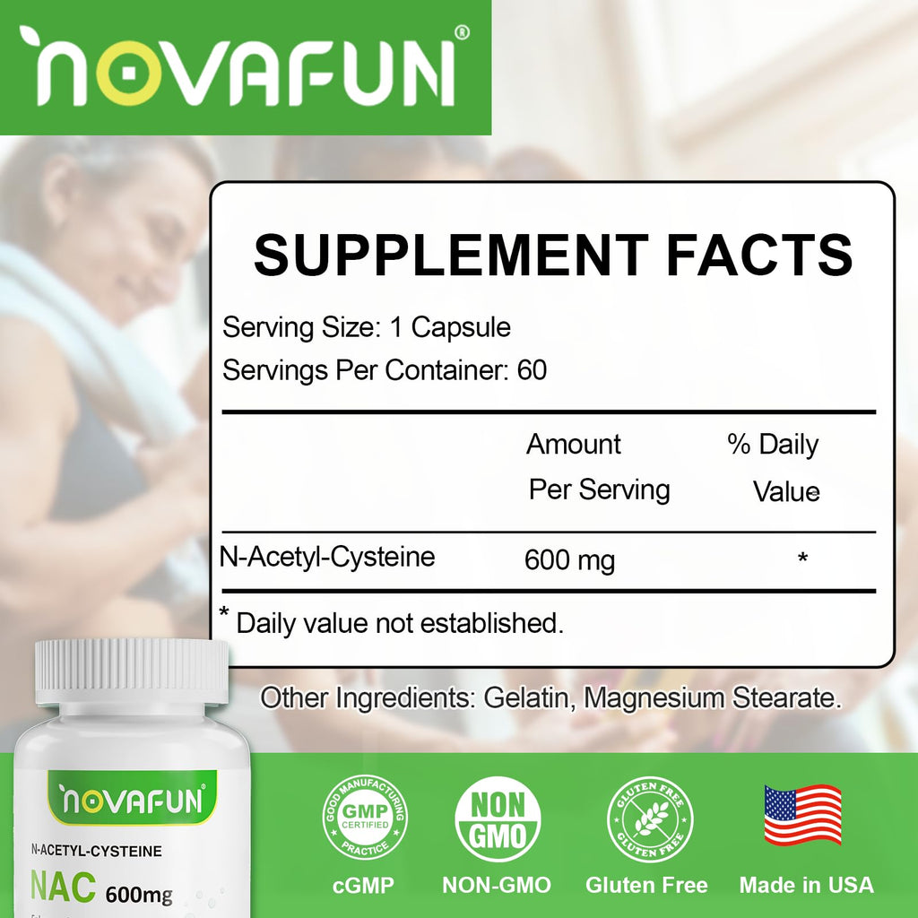 Novafun NAC 600mg Capsules – Lung Health & Liver Detox (60 Count)