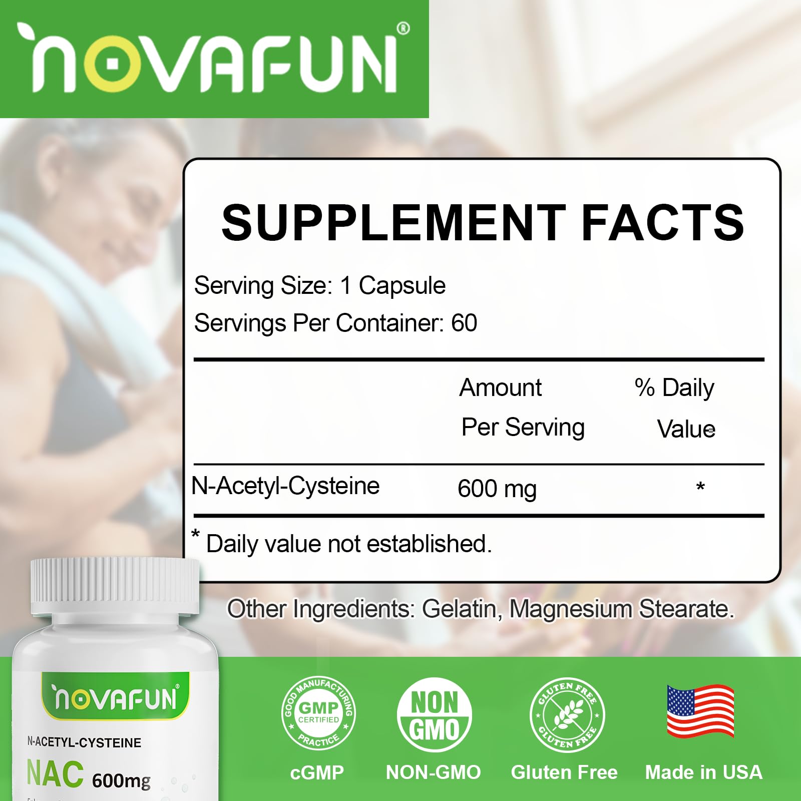 Novafun NAC 600mg Capsules – Lung Health & Liver Detox (60 Count)