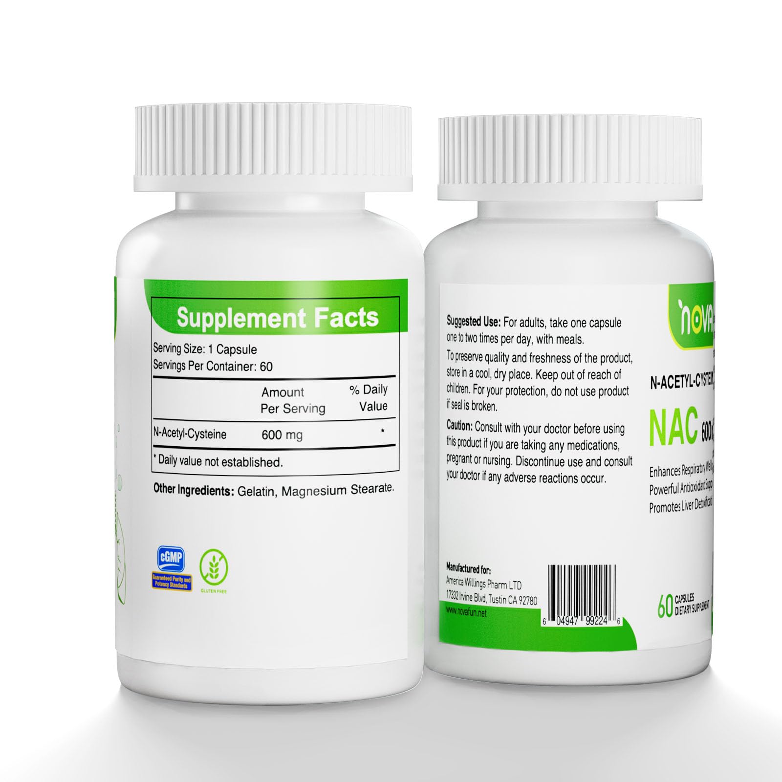 Novafun NAC 600mg Capsules – Lung Health & Liver Detox (60 Count)