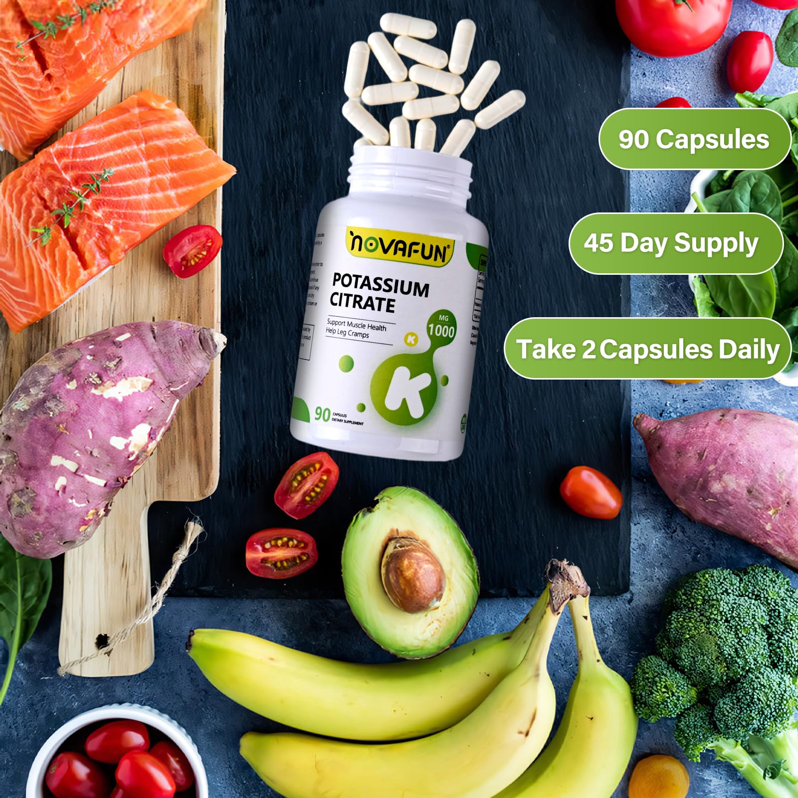 Novafun Potassium Citrate 1000mg – 90 Capsules | Vegan, Non-GMO, Gluten Free