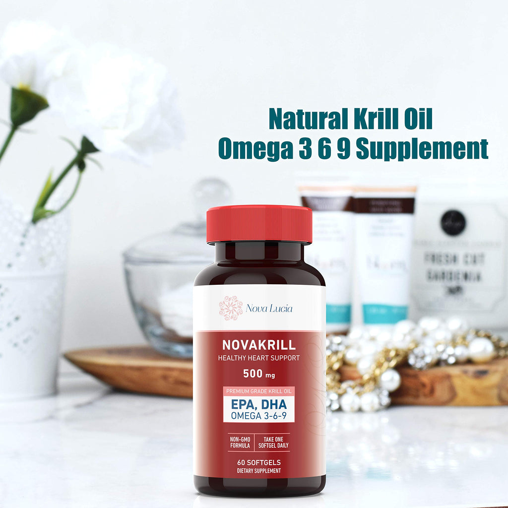 NovaKrill Krill Oil Omega-3 1000mg Softgels – EPA, DHA, Astaxanthin | No Fishy Aftertaste | Antarctic Krill Oil – 60 Liquid Capsules