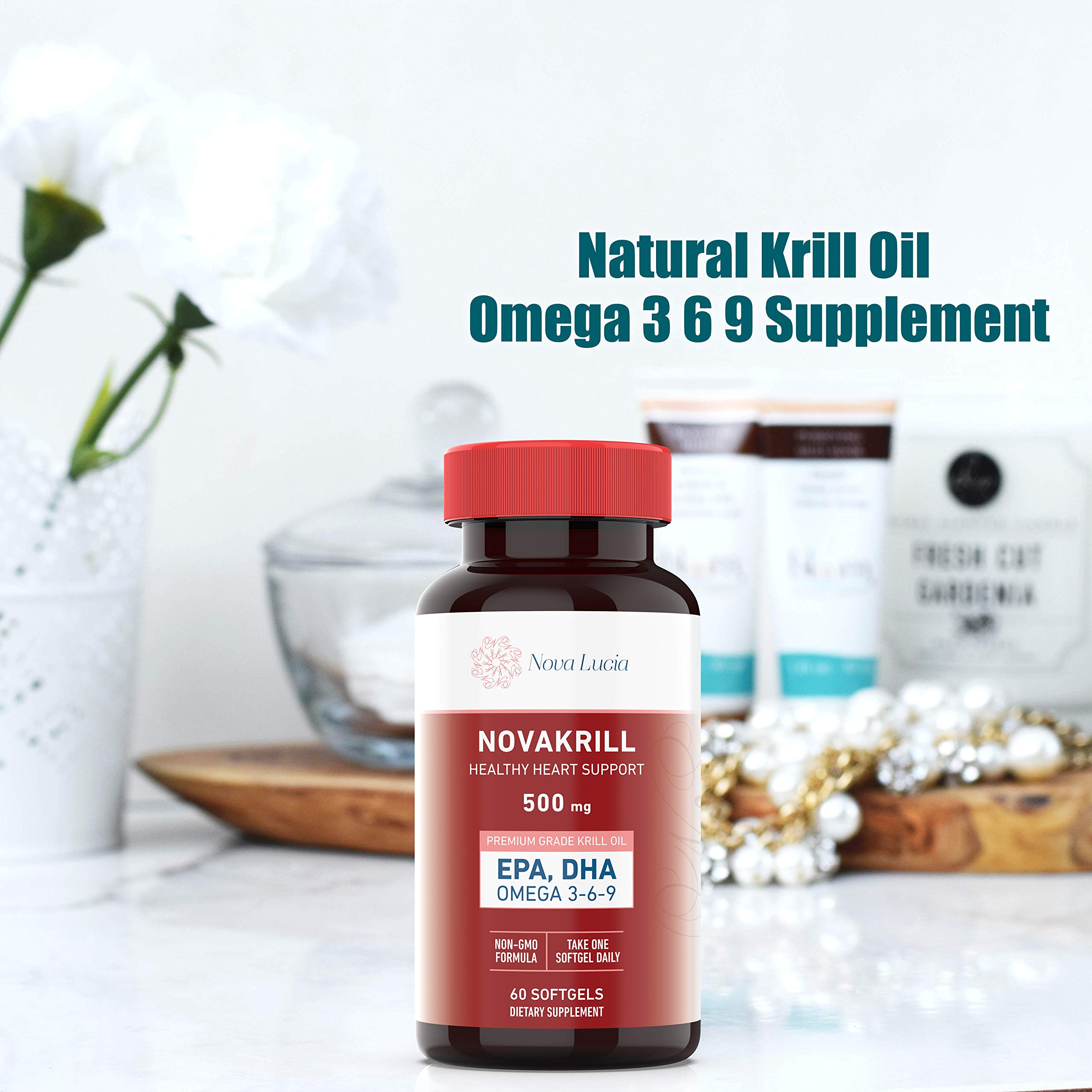 NovaKrill Krill Oil Omega-3 1000mg Softgels – EPA, DHA, Astaxanthin | No Fishy Aftertaste | Antarctic Krill Oil – 60 Liquid Capsules