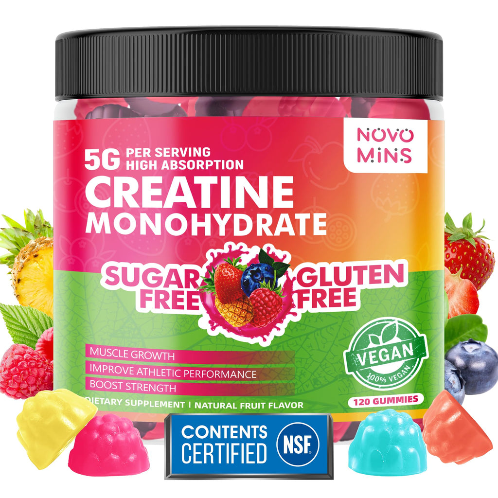 novomins Creatine Monohydrate Gummies 5000mg for Men & Women – Muscle Strength, Endurance, Energy, Pre-Workout (120 Count)