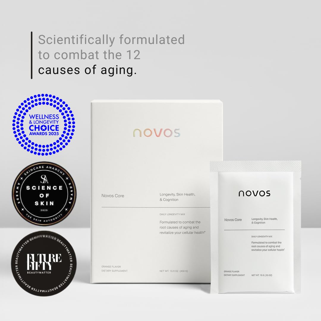 NOVOS Core Longevity Mix - Orange Flavor Powder for Skin, Energy, Mood & Cognition - 30 Servings
