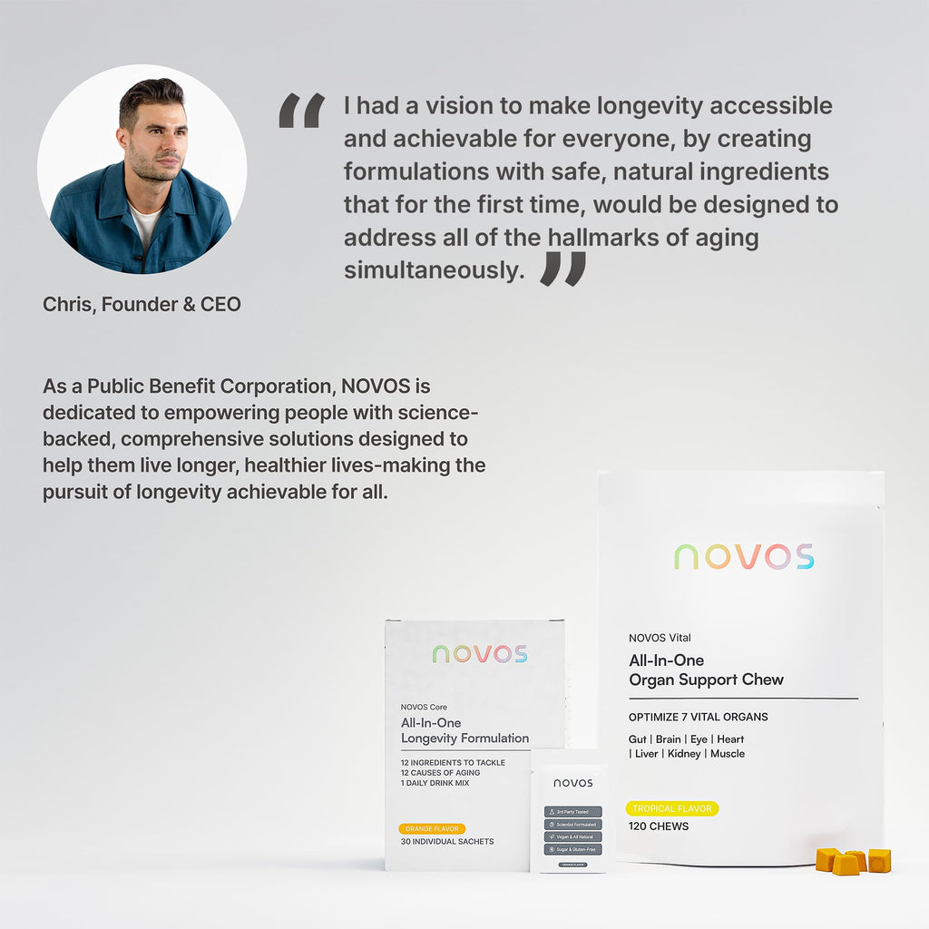 NOVOS Core Longevity Mix - Orange Flavor Powder for Skin, Energy, Mood & Cognition - 30 Servings