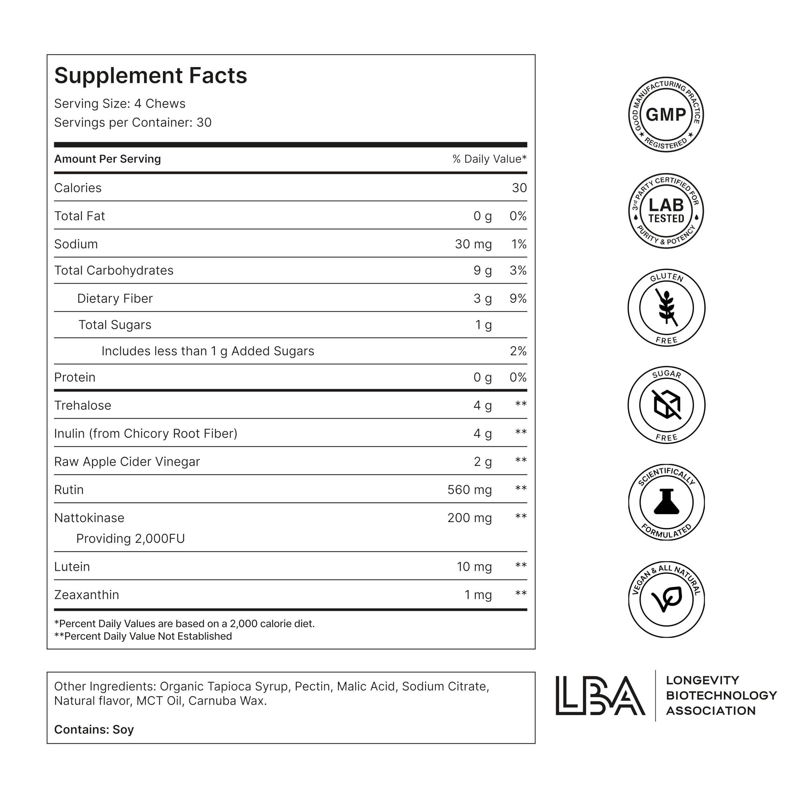 NOVOS Vital Nutritional Supplement Chews – Organ, Brain, Eye & Heart Support (120 Count) | Nattokinase, Lutein, Inulin, Rutin | Tropical Flavor
