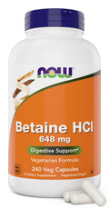 NOW Betaine HCl 648mg 240 Veg Capsules – Digestive Enzymes with Pepsin