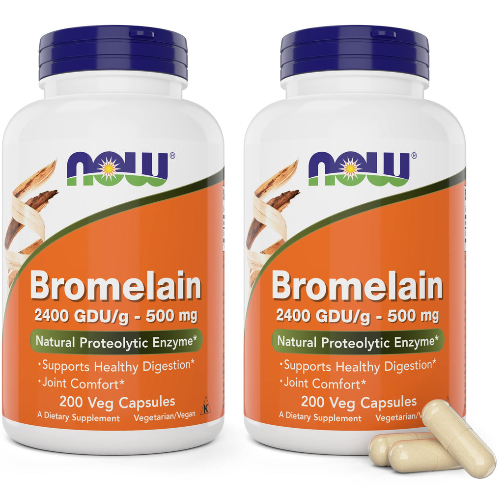 Now Bromelain 500 mg – 200 Veg Capsules (Pack of 2) Non-GMO, Vegan | Now Foods