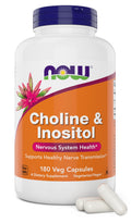 NOW Choline & Inositol, 180 Vegetarian Capsules | Non-GMO, Kosher & Vegan
