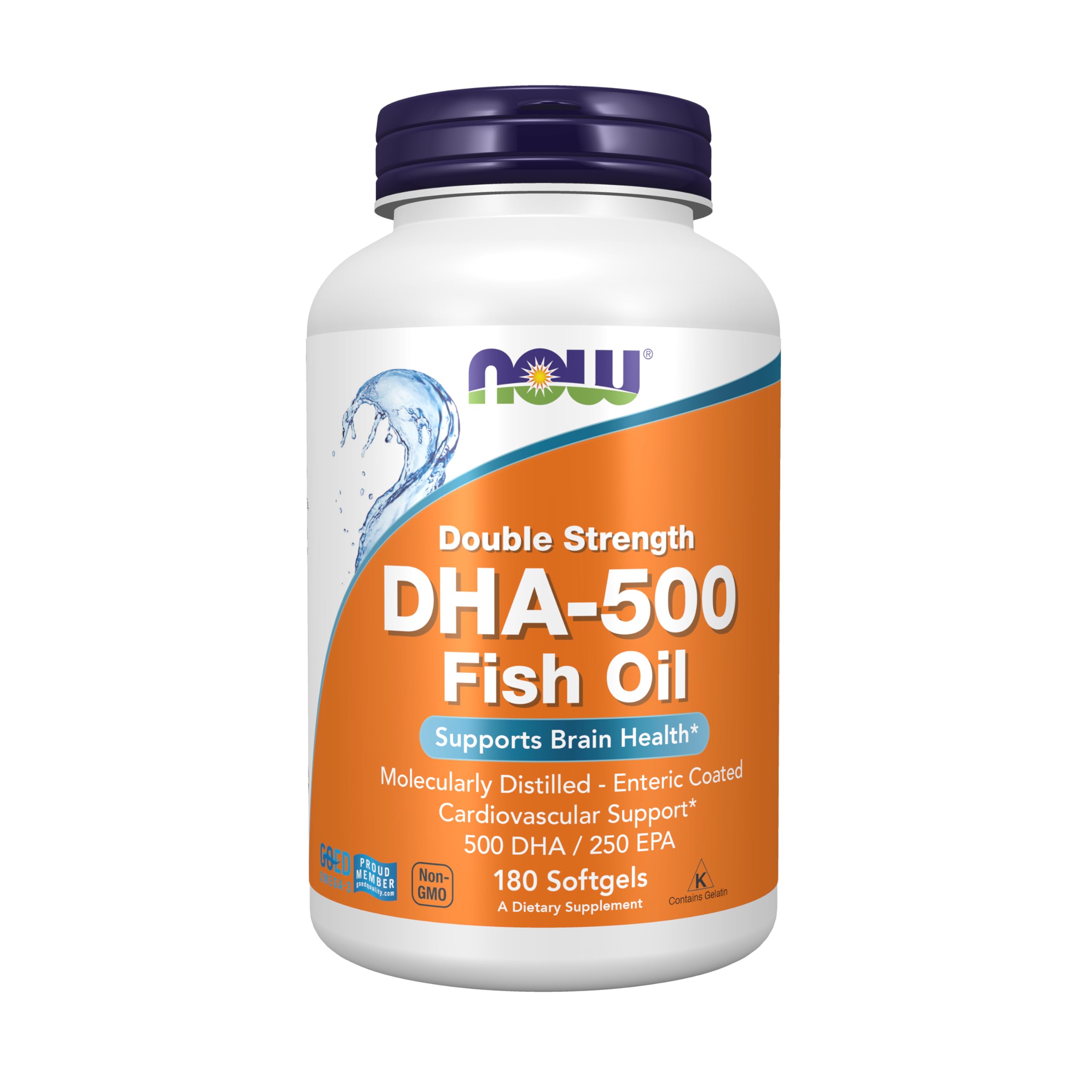 NOW Foods DHA-500 with 250 EPA – Molecularly Distilled, Enteric-Coated Softgels, Supports Brain Health*, 180 Softgels
