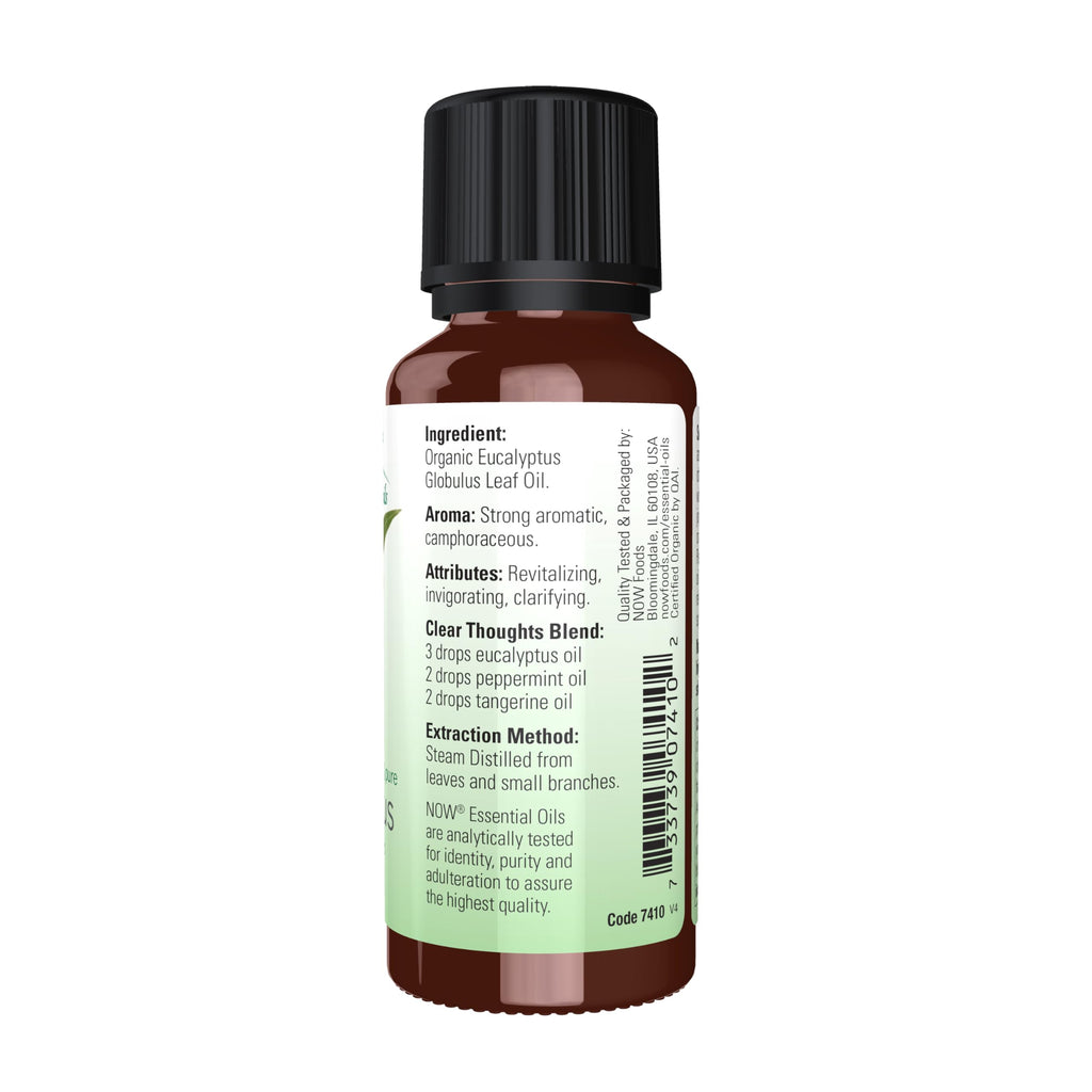 NOW Essential Oils Organic Eucalyptus Globulus Oil — 100% Pure, Steam Distilled, 1 oz