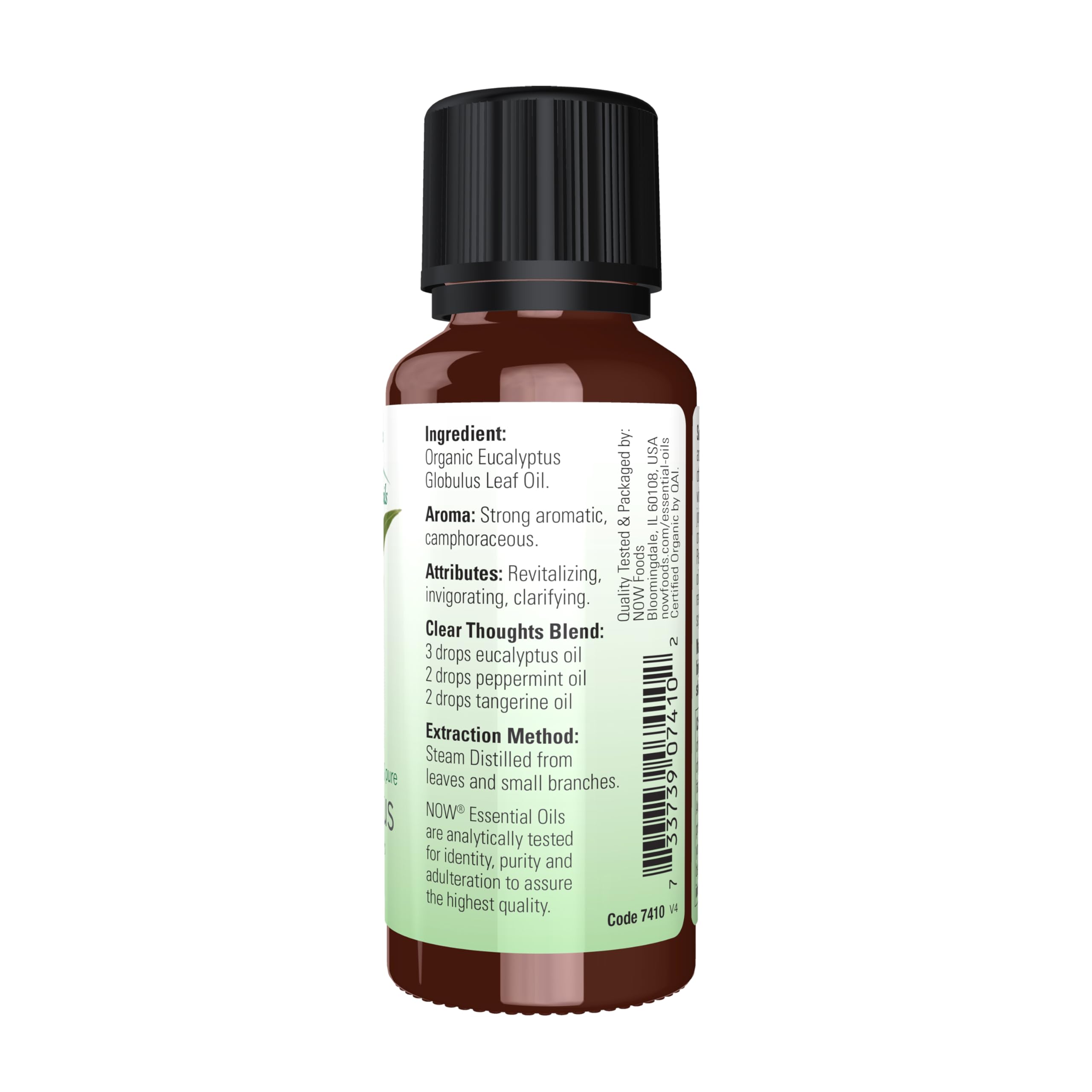 NOW Essential Oils Organic Eucalyptus Globulus Oil — 100% Pure, Steam Distilled, 1 oz