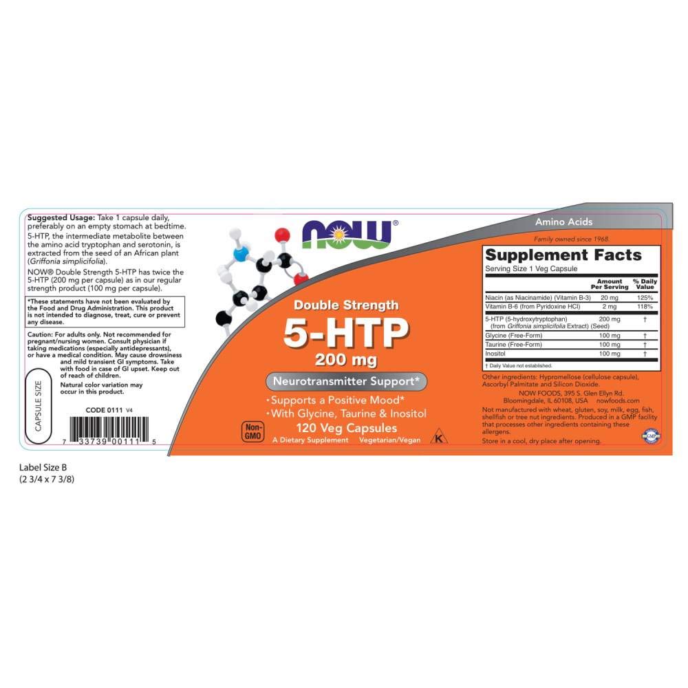 Now Foods 5-HTP 200 mg 120 VegCap - Mood Support & Serotonin Balance