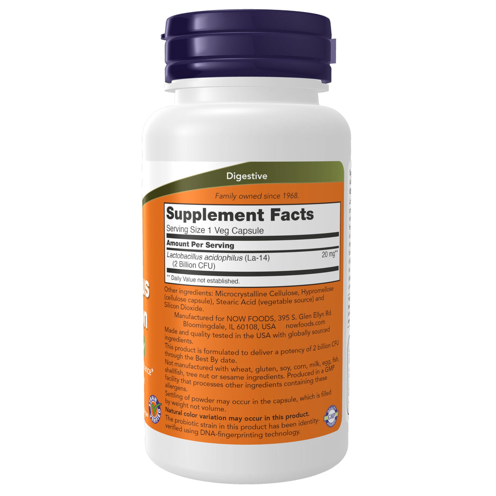 NOW Foods Acidophilus Two Billion Probiotic | Strain Verified, 2B CFU, 100 Veg Capsules