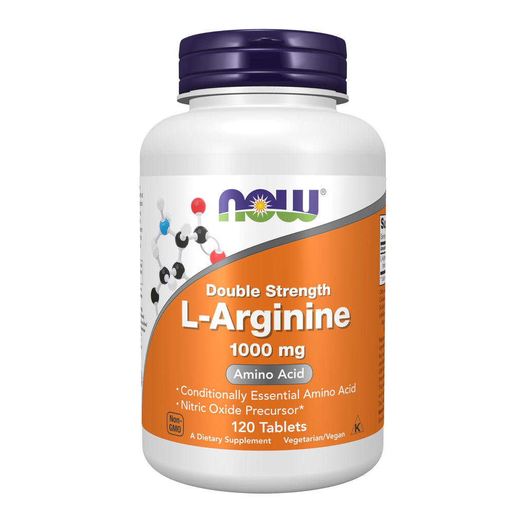 NOW Foods L-Arginine 1,000 mg – Nitric Oxide Precursor, 120 Tablets | Non-GMO