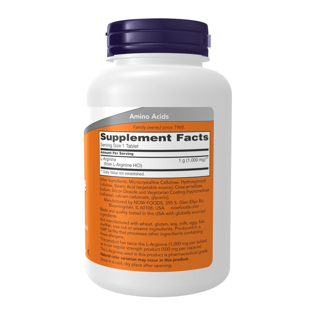 NOW Foods L-Arginine 1,000 mg – Nitric Oxide Precursor, 120 Tablets | Non-GMO