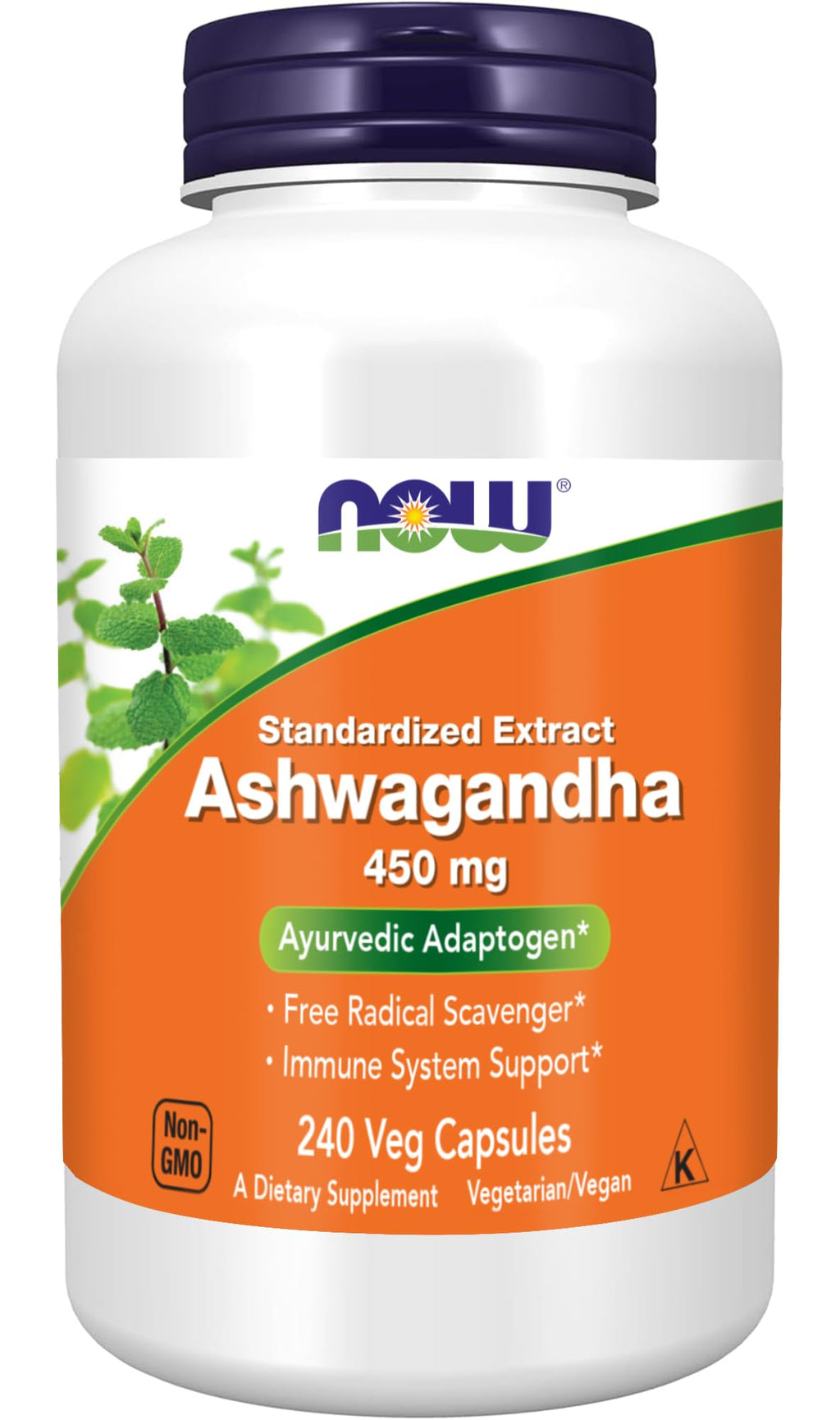 NOW Foods Ashwagandha Extract 450 mg | Vegan, Kosher, Non-GMO | 240 Veg Capsules