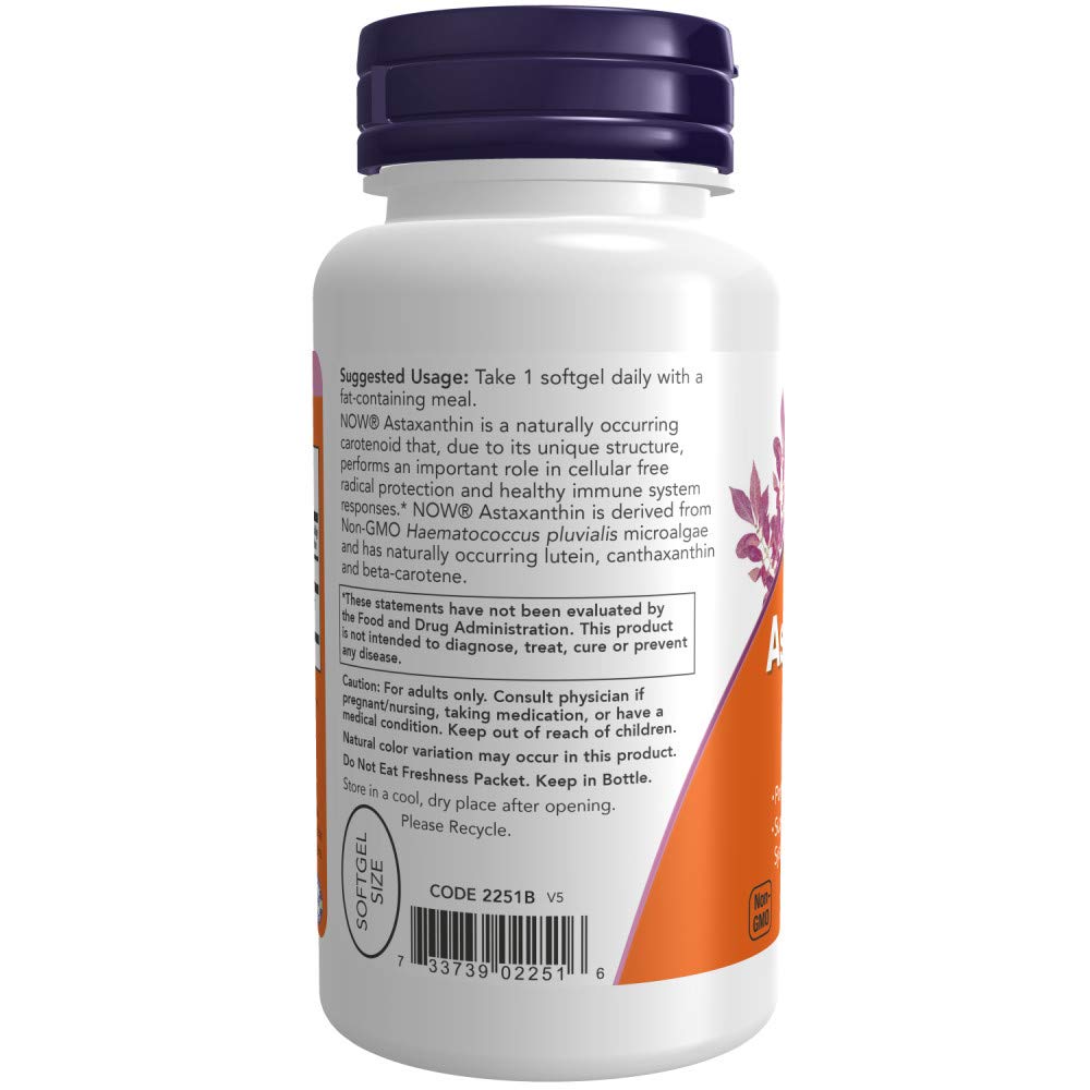 NOW Foods Astaxanthin 10mg 60 SoftGels (2 Pack) - Non-GMO Haematococcus