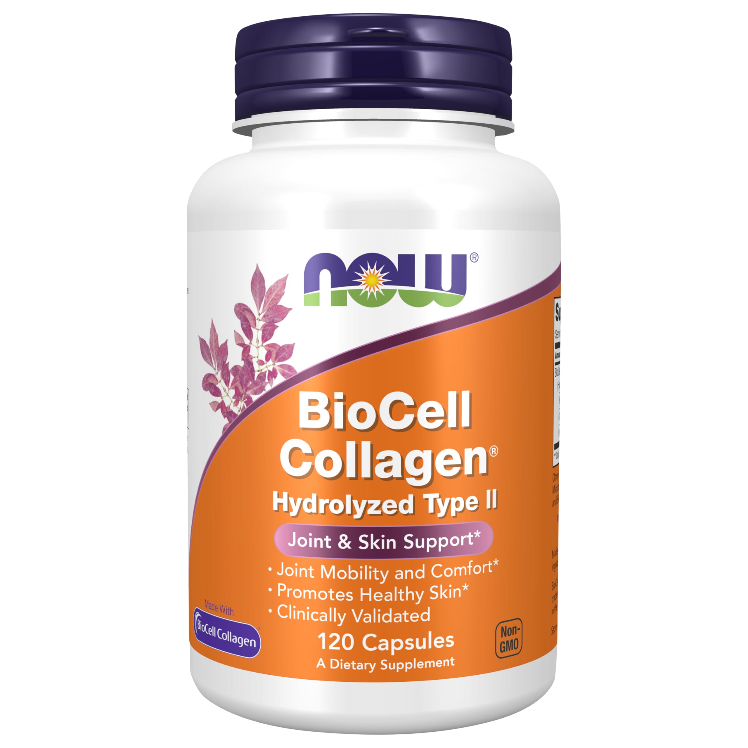 NOW Foods BioCell Collagen Hydrolyzed Type II | Joint Health & Skin Support | 120 Veg Capsules