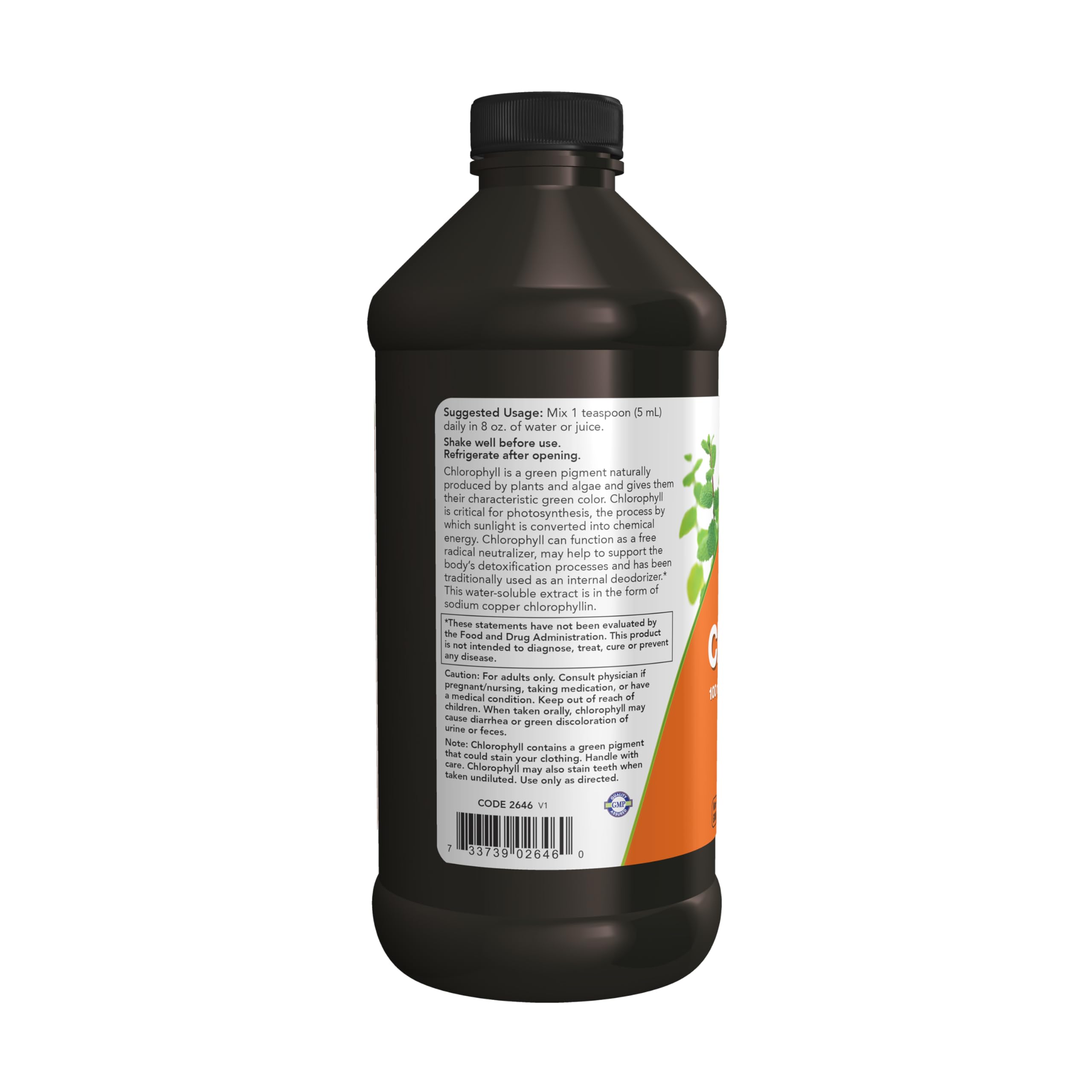 NOW Foods Chlorophyll Liquid, Unflavored, 100 mg/Teaspoon, 16 fl oz