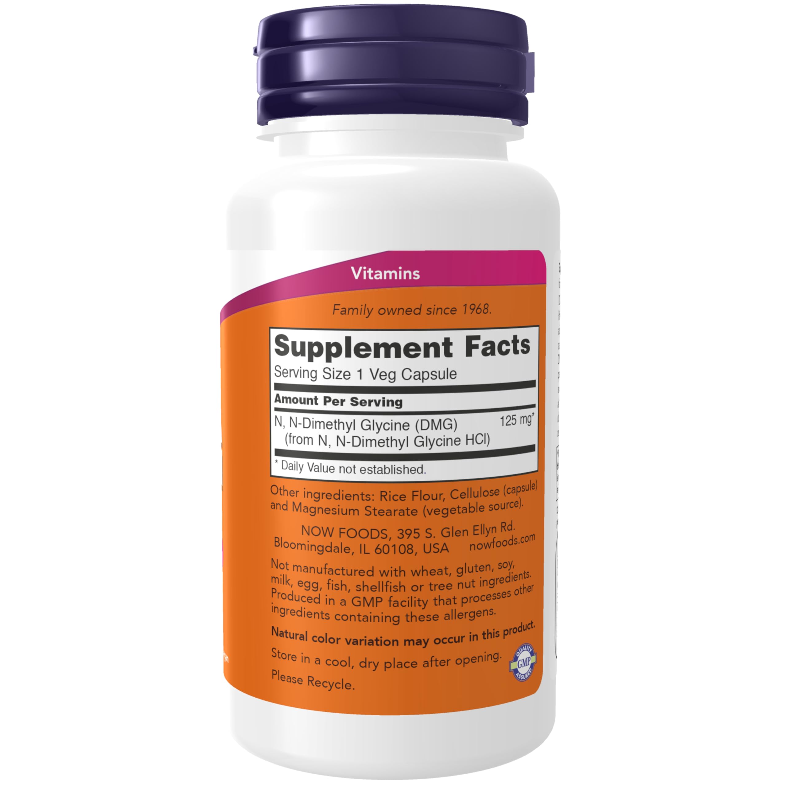 NOW Foods Supplements, DMG (N-Dimethyl Glycine) 125 mg, Nutritional Support, 100 Veg Capsules