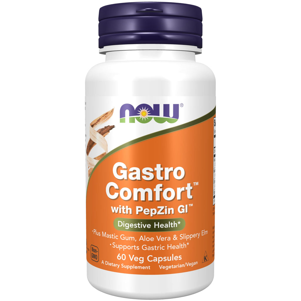 NOW Foods Gastro Comfort with PepZin GI, Mastic Gum, Aloe Vera & Slippery Elm | 60 Veg Capsules