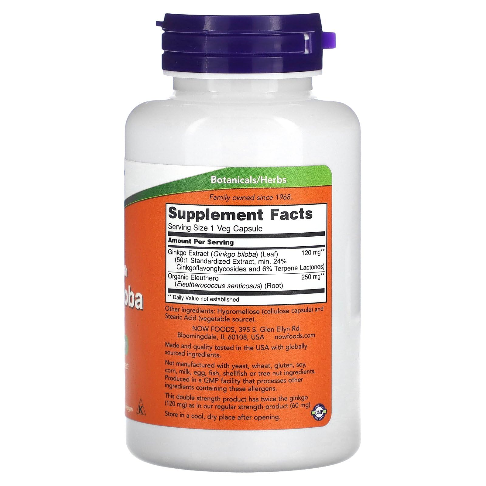 NOW Foods Ginkgo Biloba 120 mg – 100 Veg Capsules | Brain Health