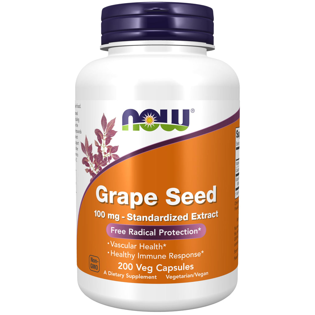 NOW Foods Grapeseed Extract 100 mg - 90% Polyphenols, Vitamin C, 200 Veg Capsules