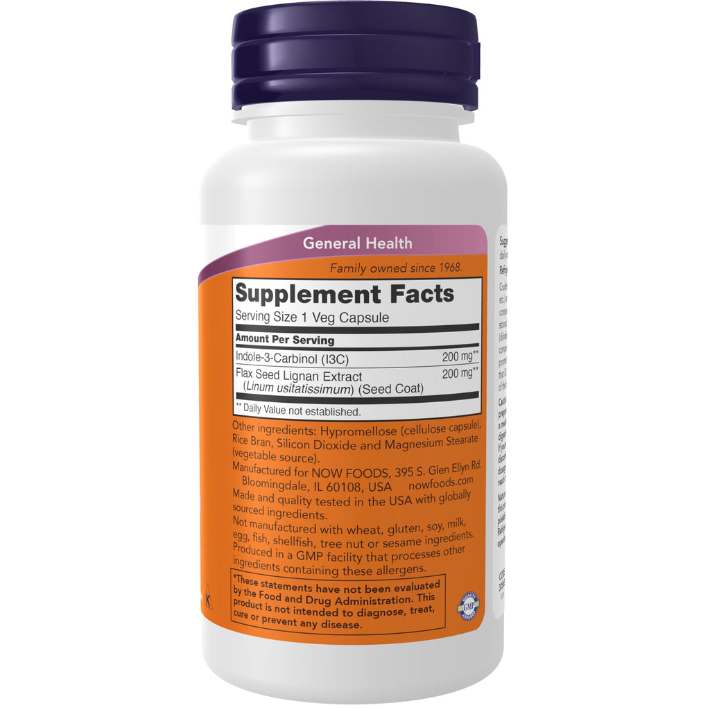 NOW Foods Indole-3-Carbinol 200 mg with Flax Lignan Extract – 60 Veg Capsules