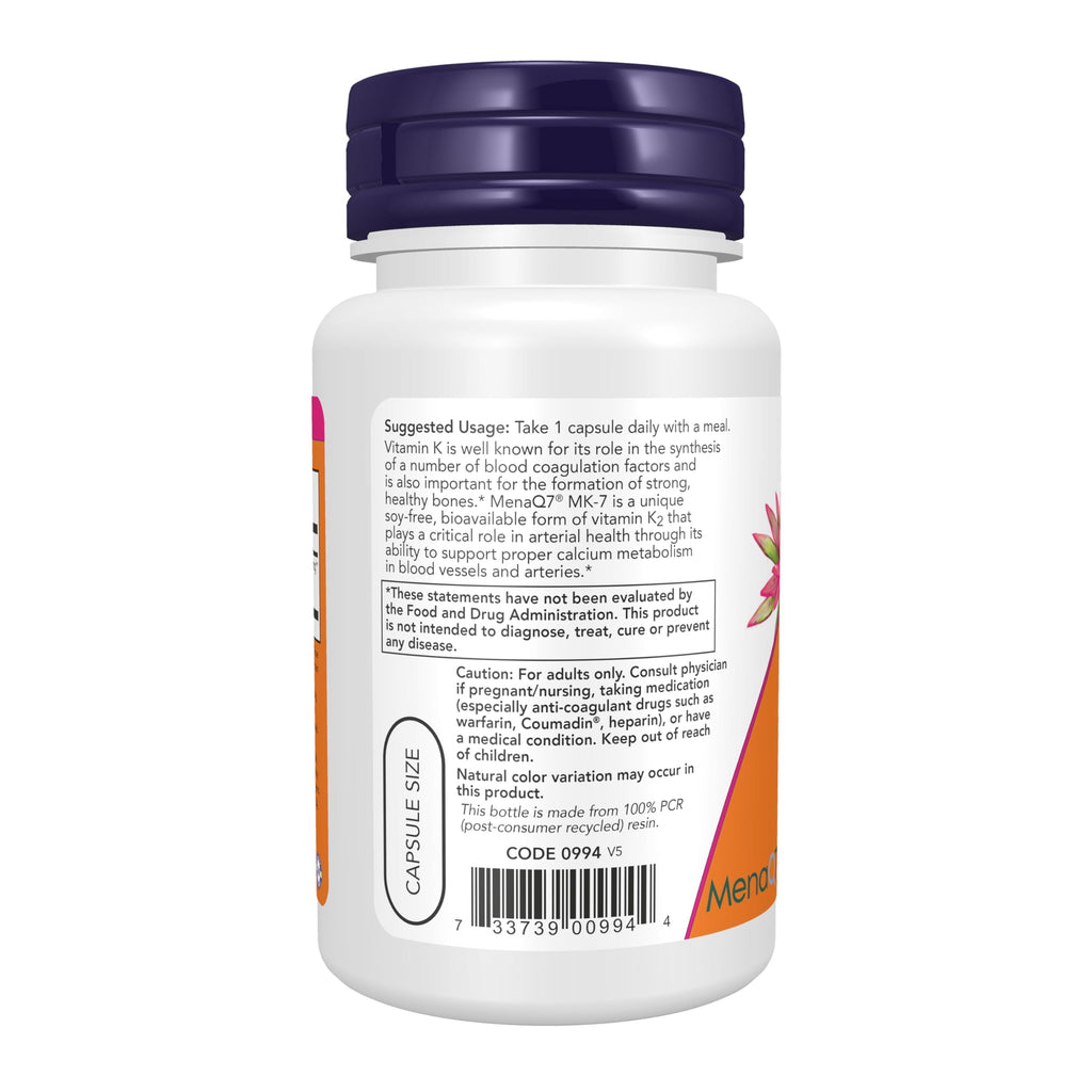 NOW Foods Vitamin K2 MK-7 300 mcg - Extra Strength Supports Bone & Cardiovascular Health | 60 Veg Capsules