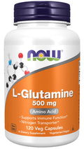 NOW Foods L-Glutamine 500 mg – Nitrogen Transporter, Amino Acid | 120 Veg Capsules