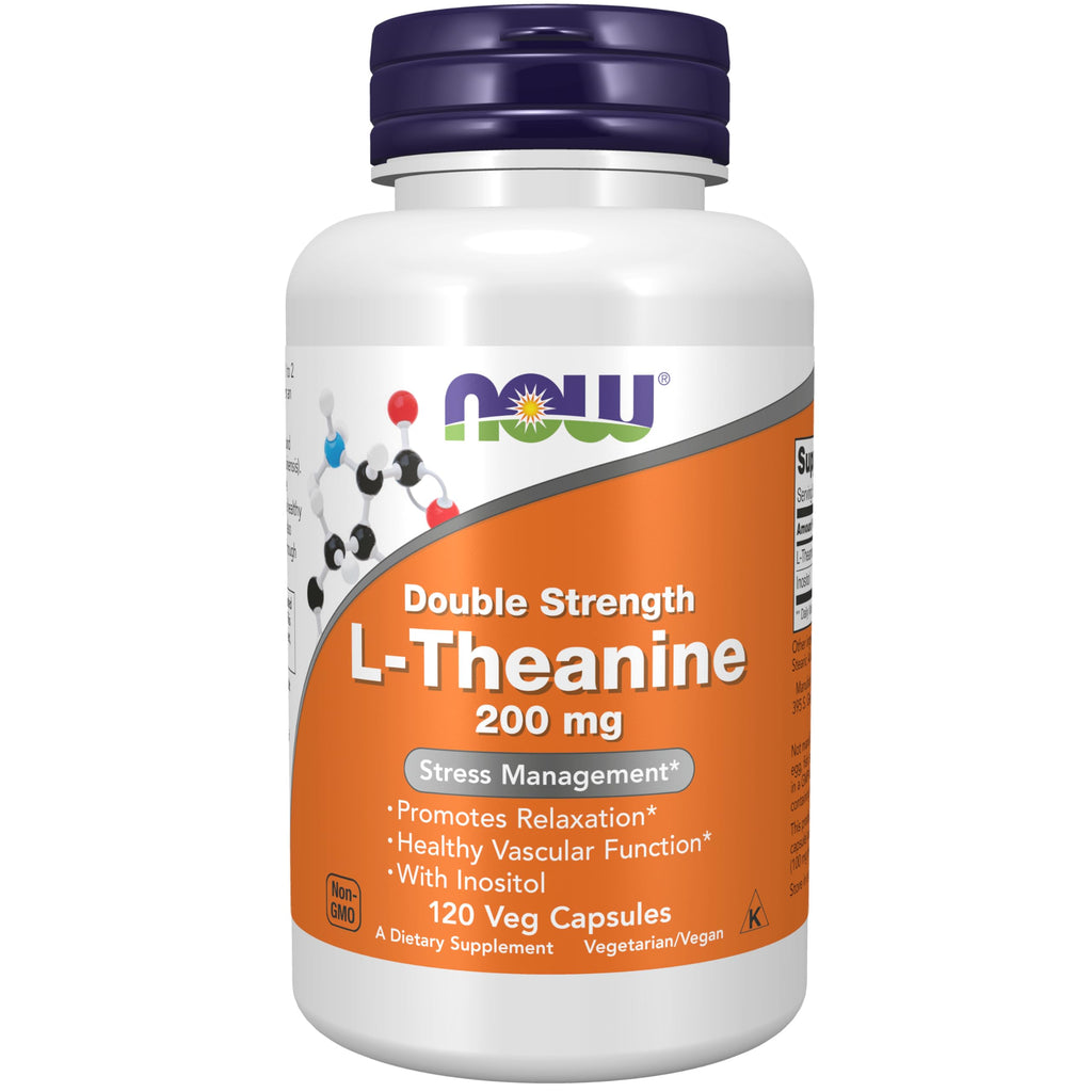 NOW Foods L-Theanine 200 mg with Inositol – Stress Management & Relaxation | 120 Veg Capsules